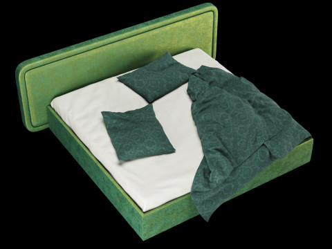 Bed with pillows and blanket 027 3D Model