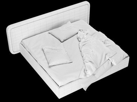 Bed with pillows and blanket 027 3D Model