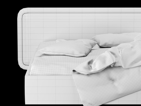 Bed with pillows and blanket 027 3D Model