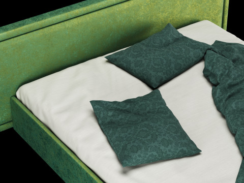 Bed with pillows and blanket 027 3D Model
