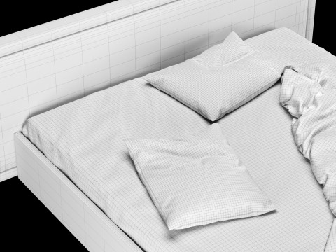 Bed with pillows and blanket 027 3D Model