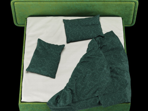 Bed with pillows and blanket 027 3D Model