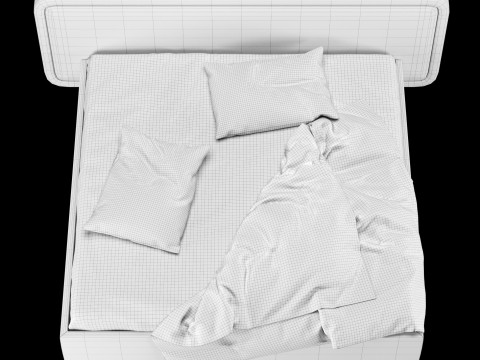 Bed with pillows and blanket 027 3D Model