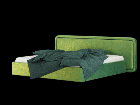 Bed with pillows and blanket 027 3D Model