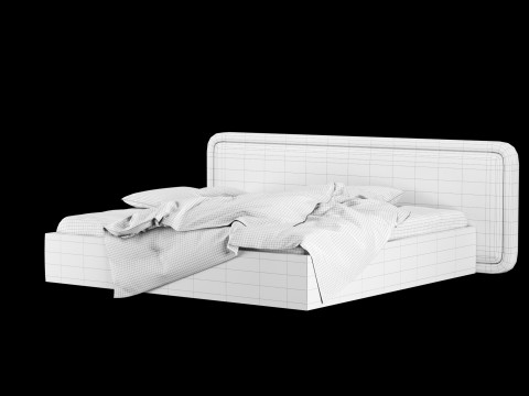Bed with pillows and blanket 027 3D Model