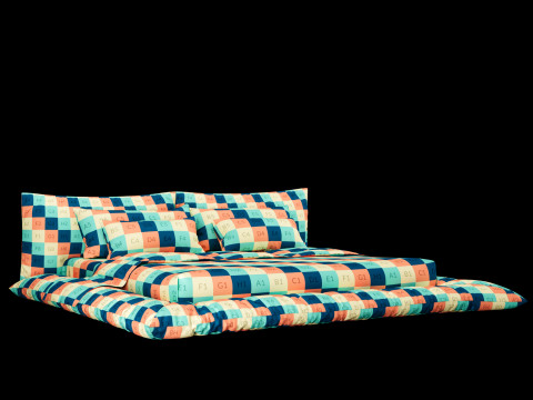 Łóżko z poduszkami i kocem 028 Model 3D