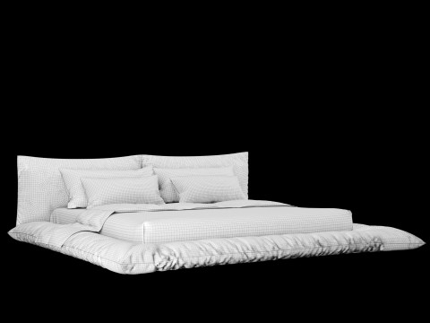 Łóżko z poduszkami i kocem 028 Model 3D