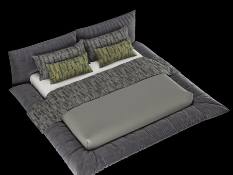Łóżko z poduszkami i kocem 028 Model 3D