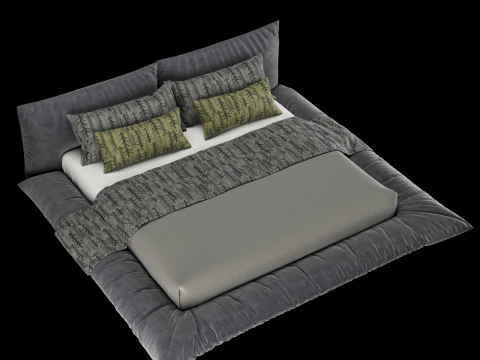Bed with pillows and blanket 028 3D Model