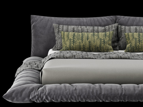 Łóżko z poduszkami i kocem 028 Model 3D