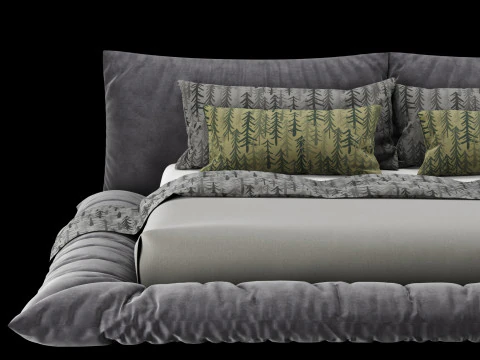 Bed with pillows and blanket 028 3D Model