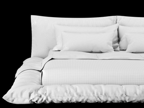 Łóżko z poduszkami i kocem 028 Model 3D