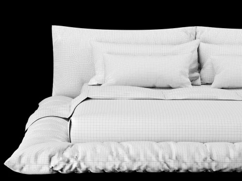 Bed with pillows and blanket 028 3D Model