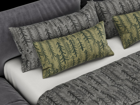 Łóżko z poduszkami i kocem 028 Model 3D