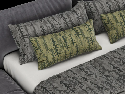 Bed with pillows and blanket 028 3D Model