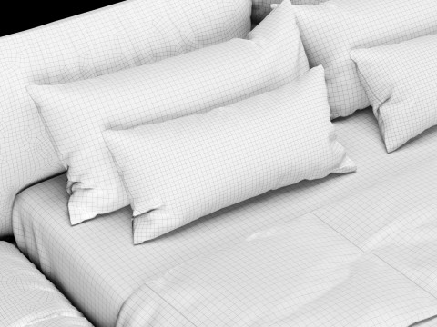 Łóżko z poduszkami i kocem 028 Model 3D