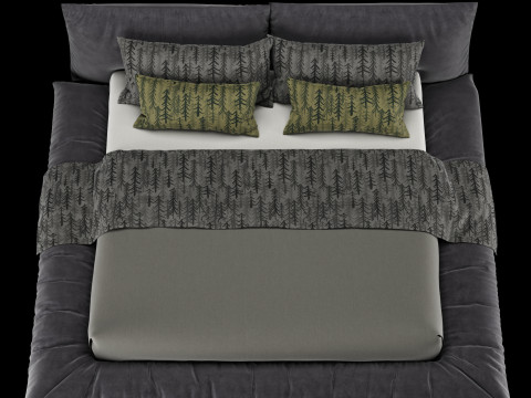 Łóżko z poduszkami i kocem 028 Model 3D