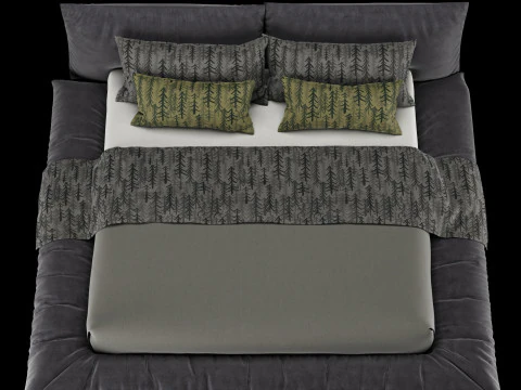 Bed with pillows and blanket 028 3D Model