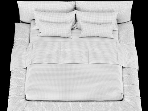 Łóżko z poduszkami i kocem 028 Model 3D