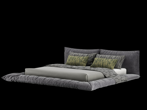 Łóżko z poduszkami i kocem 028 Model 3D