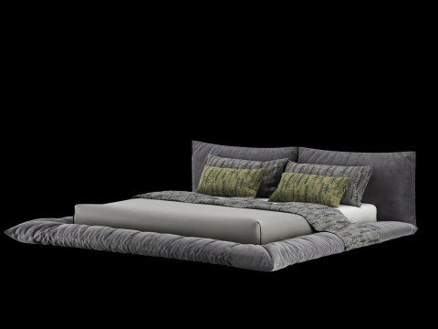 Bed with pillows and blanket 028 3D Model