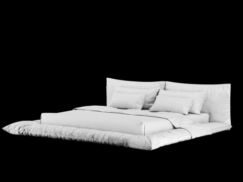 Łóżko z poduszkami i kocem 028 Model 3D
