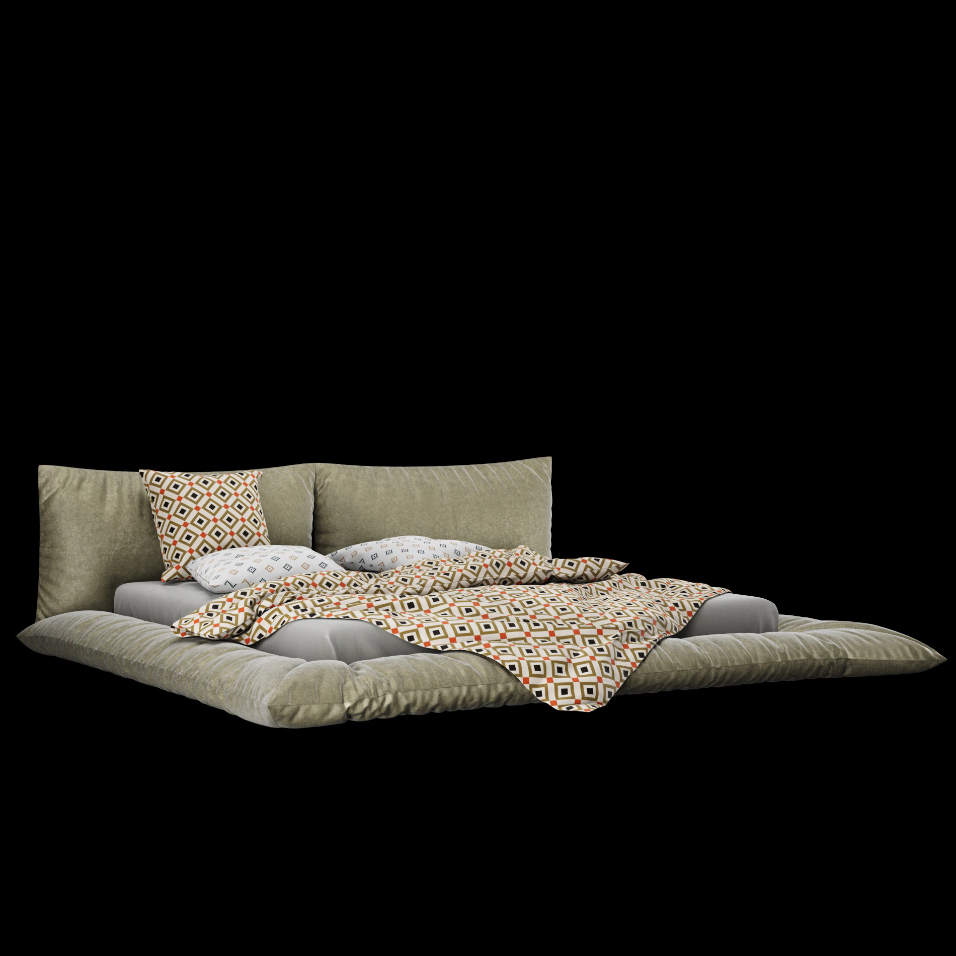 Bed with pillows and blanket 029 3D Model .c4d .max .obj .3ds .fbx .stl .blend 