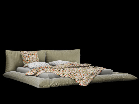 Tempat tidur dengan bantal dan selimut 029 Model 3D