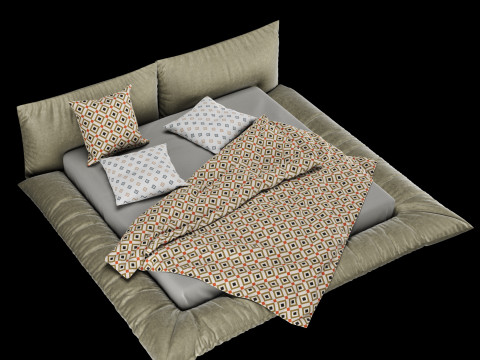 Bed with pillows and blanket 029 3D Model