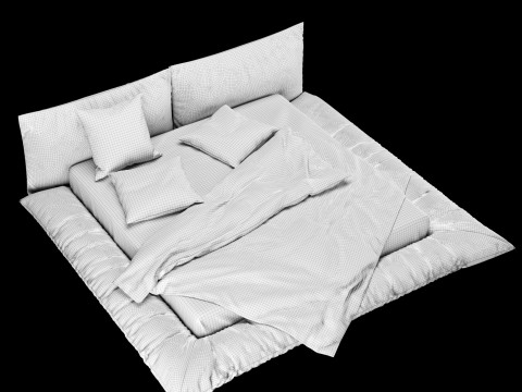 Bed with pillows and blanket 029 3D Model