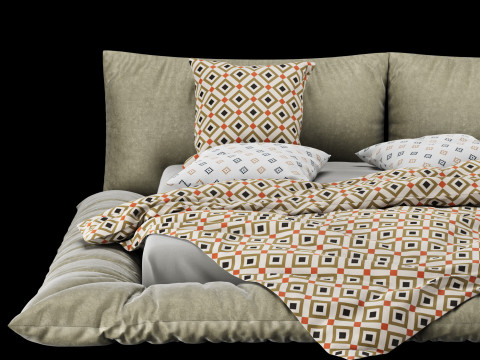 Bed with pillows and blanket 029 3D Model
