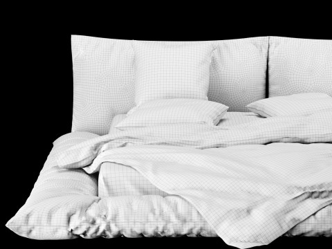 Bed with pillows and blanket 029 3D Model