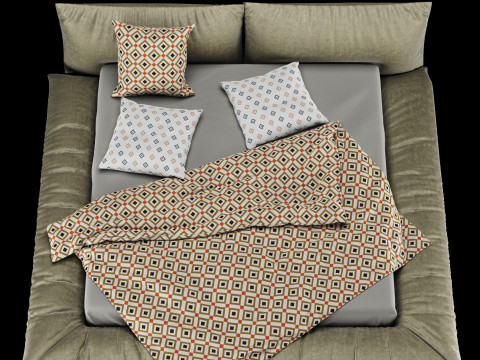 Bed with pillows and blanket 029 3D Model