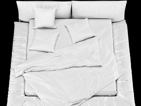 Bed with pillows and blanket 029 3D Model