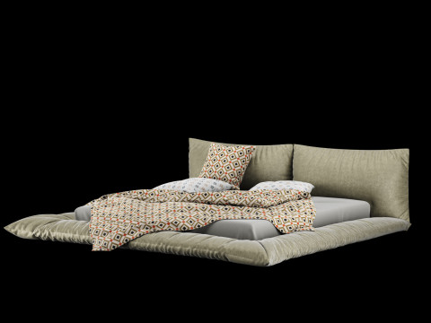 Bed with pillows and blanket 029 3D Model