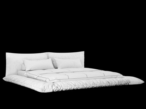 Ліжко з подушками та ковдрою 030 3D Модель