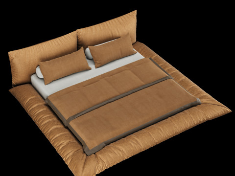 Ліжко з подушками та ковдрою 030 3D Модель