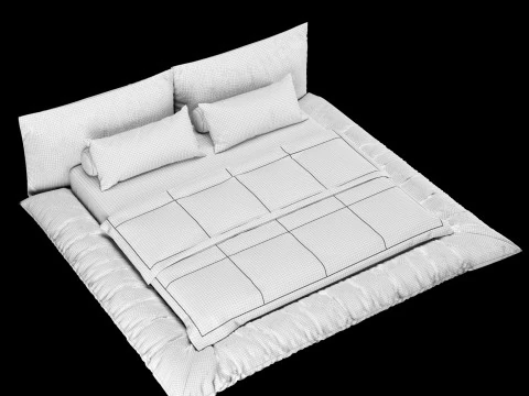 Bed with pillows and blanket 030 3D Model