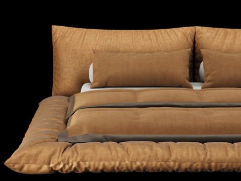 Ліжко з подушками та ковдрою 030 3D Модель