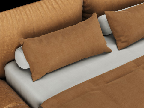 Ліжко з подушками та ковдрою 030 3D Модель