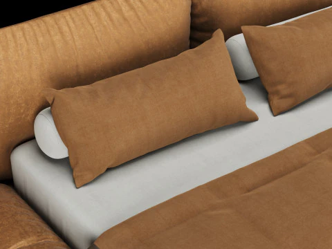 Bed with pillows and blanket 030 3D Model