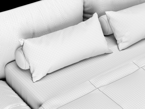 Ліжко з подушками та ковдрою 030 3D Модель