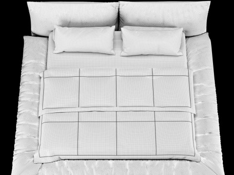 Ліжко з подушками та ковдрою 030 3D Модель