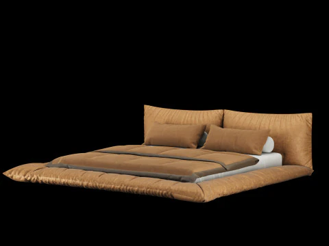 Bed with pillows and blanket 030 3D Model