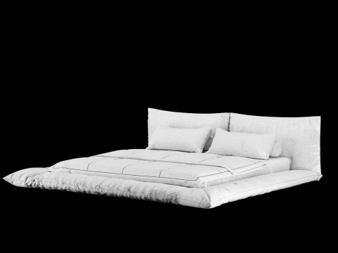 Bed with pillows and blanket 030 3D Model