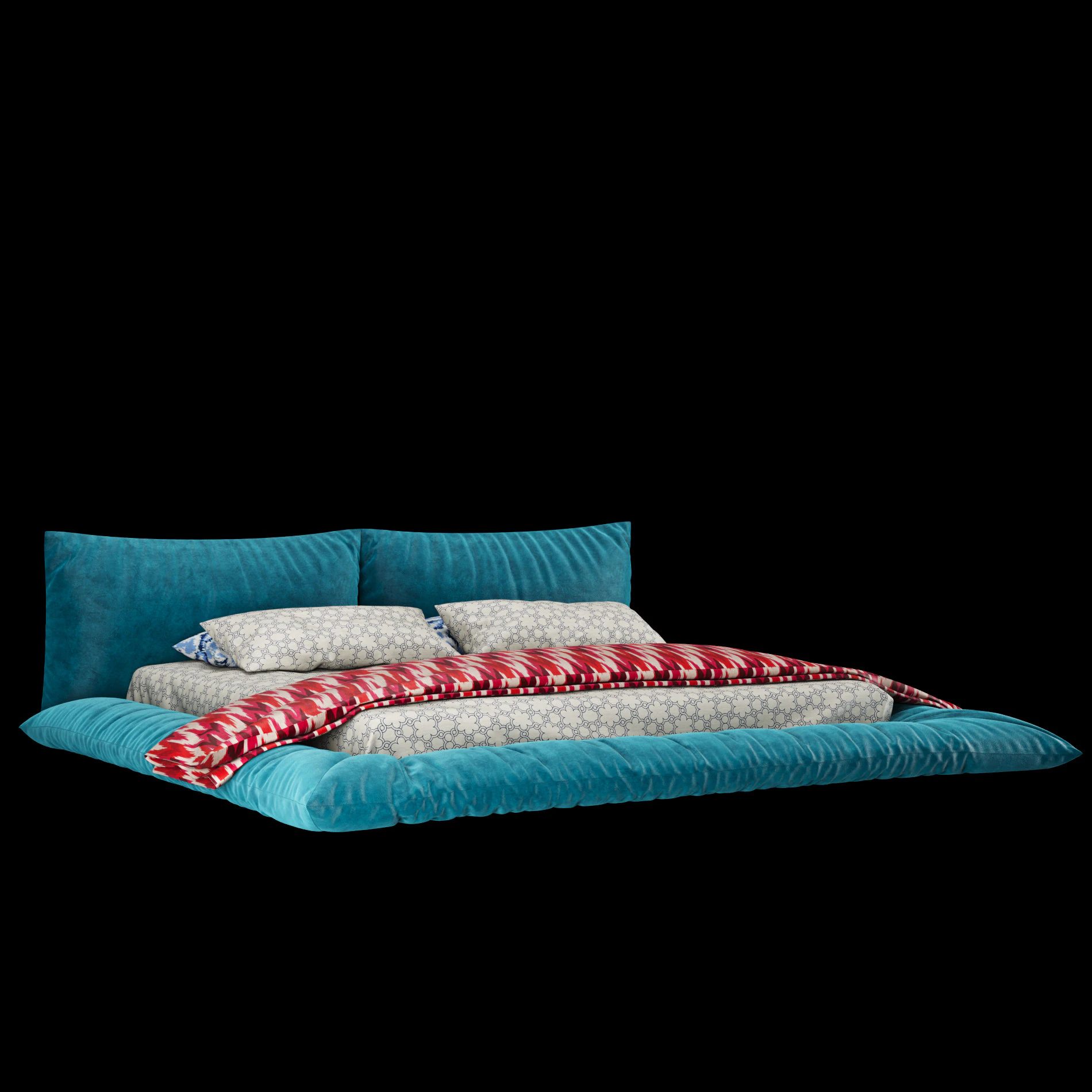 Bed with pillows and blanket 031 3D Model .c4d .max .obj .3ds .fbx .stl .blend 