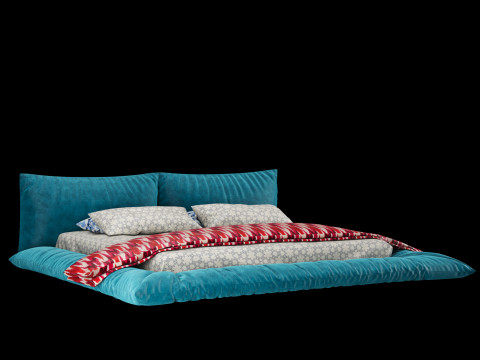 Bed with pillows and blanket 031 3D Model