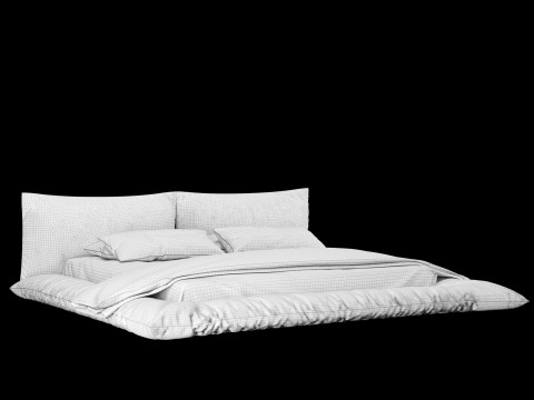 Bed with pillows and blanket 031 3D Model