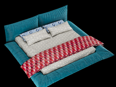 Bed with pillows and blanket 031 3D Model