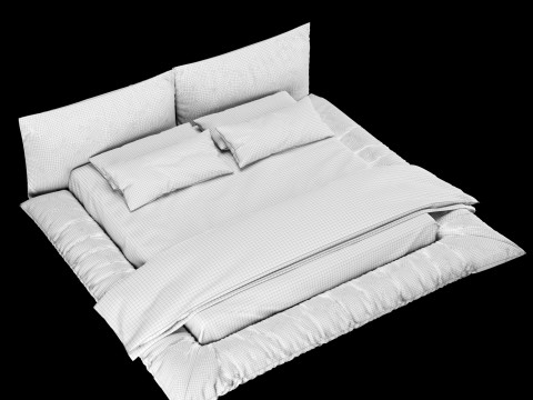 Bed with pillows and blanket 031 3D Model